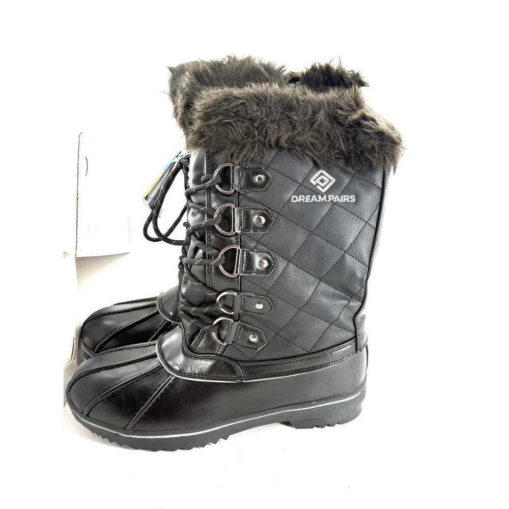 Dream Pairs Insulated Snow Boots 9 Black NWT Water Resistant Faux Fur Mid Calf